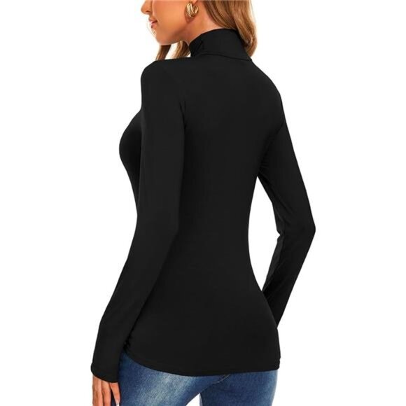 Women's Long Sleeve Mock Turtleneck Tops Casual Slim Fitted Lightweight - Picture 5 of 6